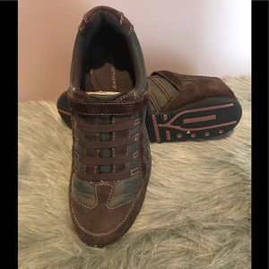 Dark Green & Brown Nylon and Suede Sneakers